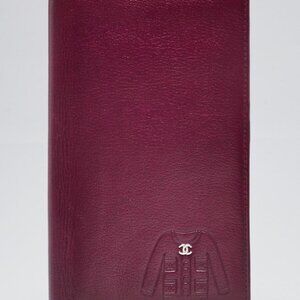 Chanel Purple Leather Jacket Embossed L Yen Wallet